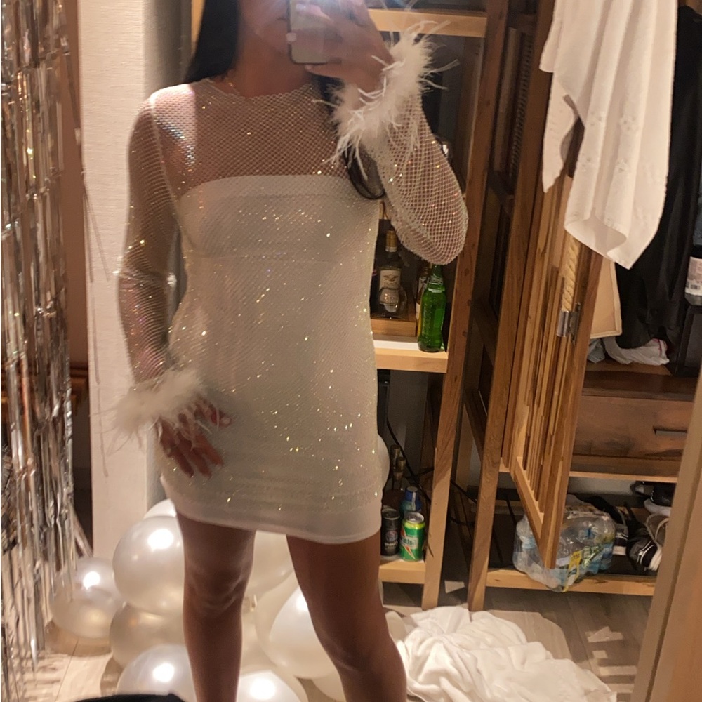 Disco Inferno Long Sleeve Mini Dress White